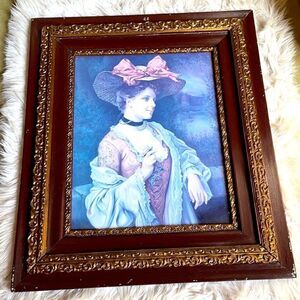 Victorian Era Antique Print with Beautiful Brown and Gold Large Ornate Frame